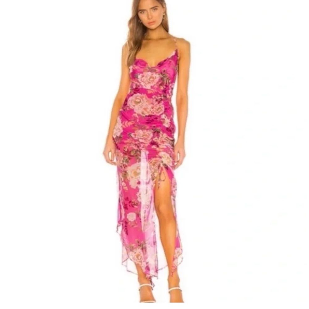 SAU LEE Frieda Dress in Fuchsia Multi Midi